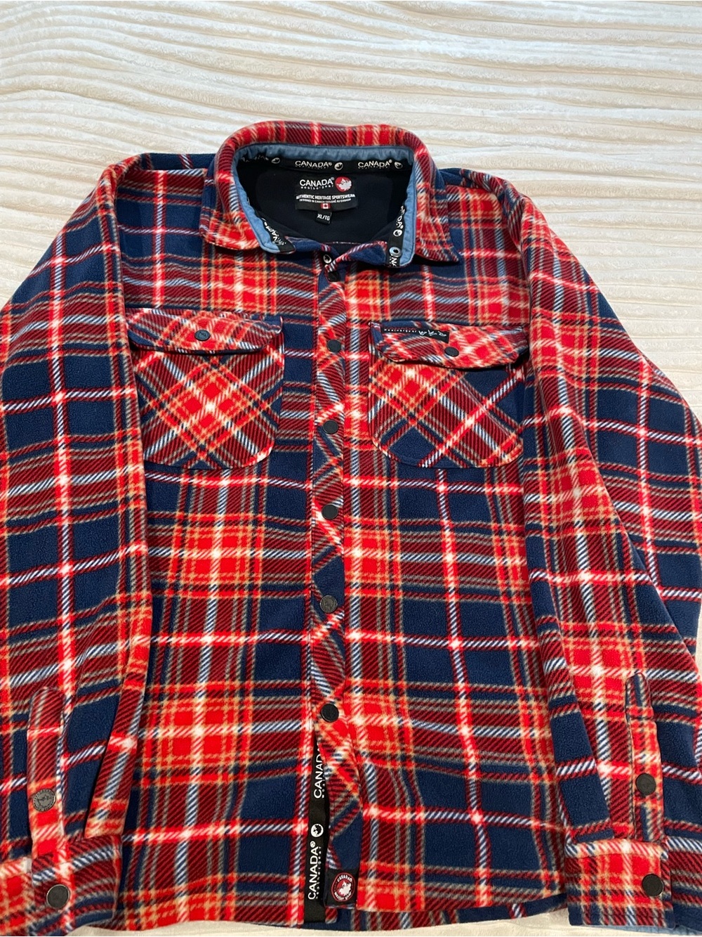 CanadaPaw Men's Red & Navy Plaid Button-Down Shirt Jacket